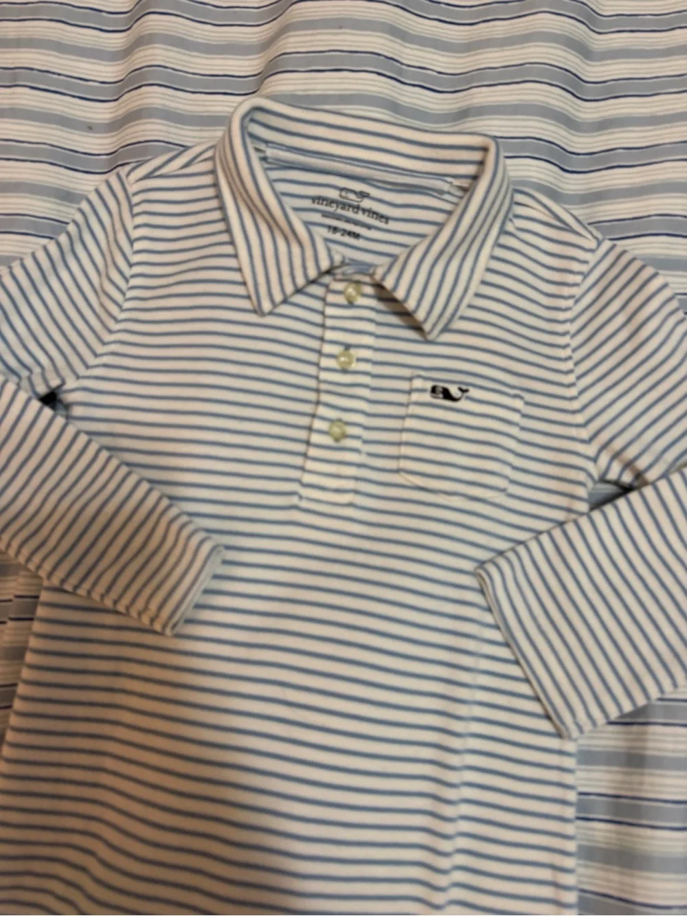 Vineyard Vines Light Blue & White Striped Long-Sleeve Polo
